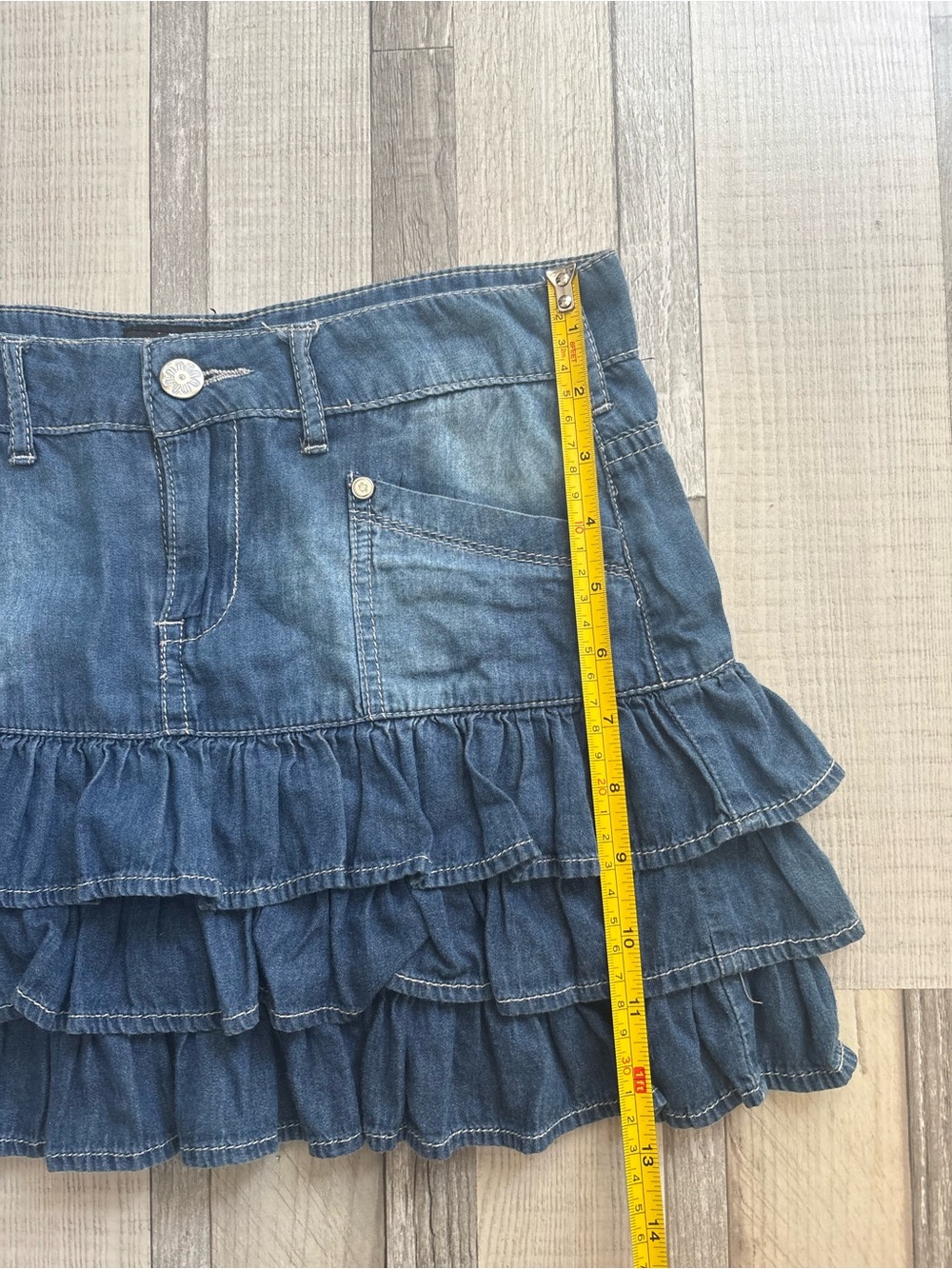 Denim Ruffle Mini Skirt - Blue - Picture 5 of 5